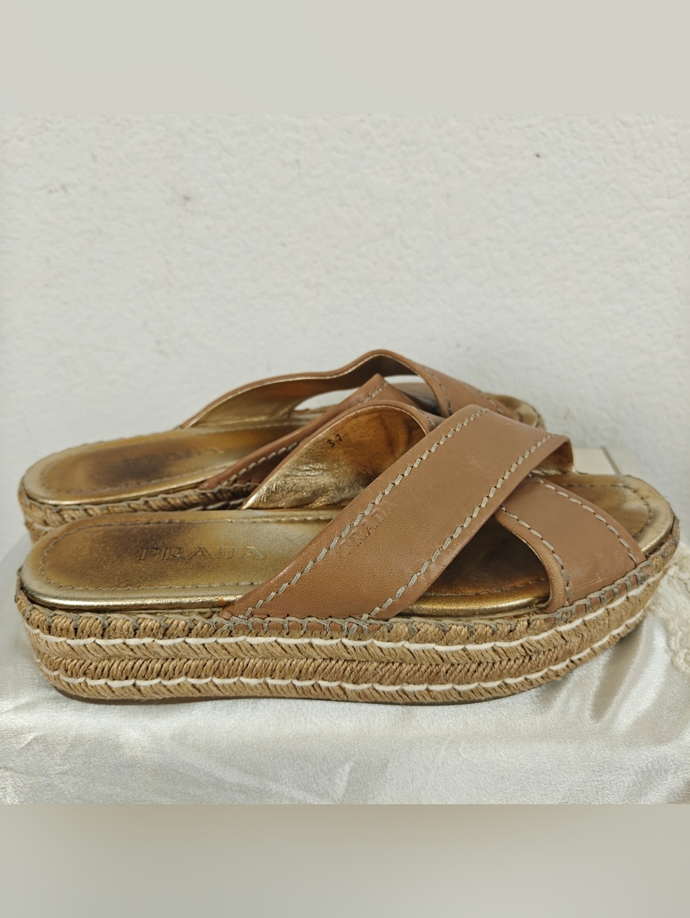 Prada Colorblock Leather Espadrille Platform Sandals | Euro Chic Statement 6.5 - Picture 2 of 13